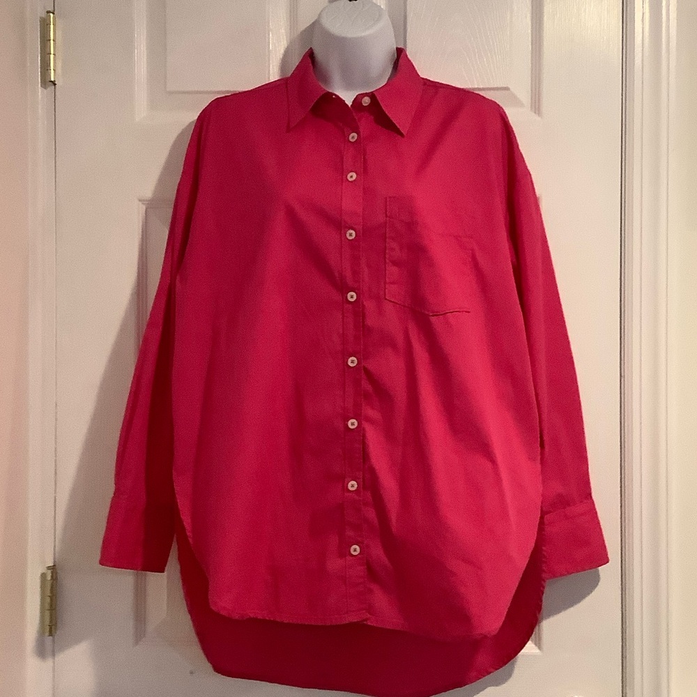 NWOT MAEVE ANTHROPOLOGIE Oversized Pink Button Down Fall Blouse/Shirt Dress XS